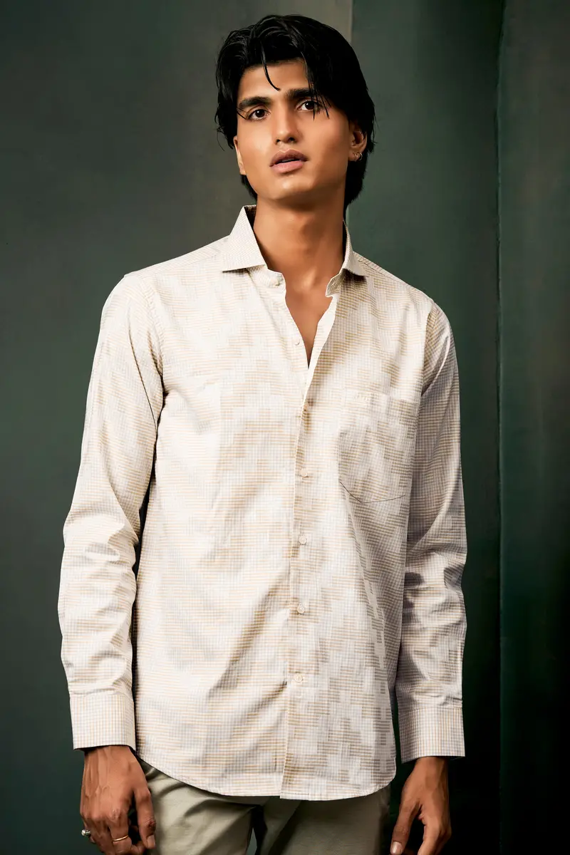 Givry Cream Jacquard Textured Premium Cotton Shirt 8