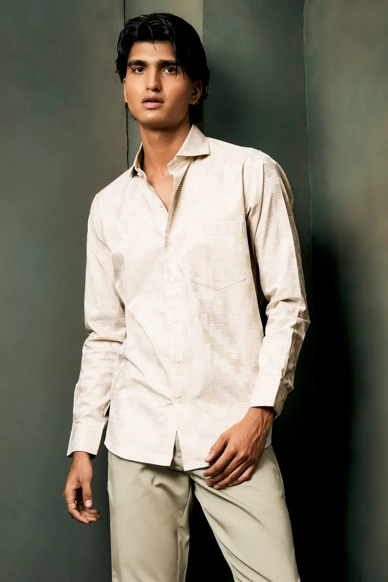 Givry Cream Jacquard Textured Premium Cotton Shirt 9