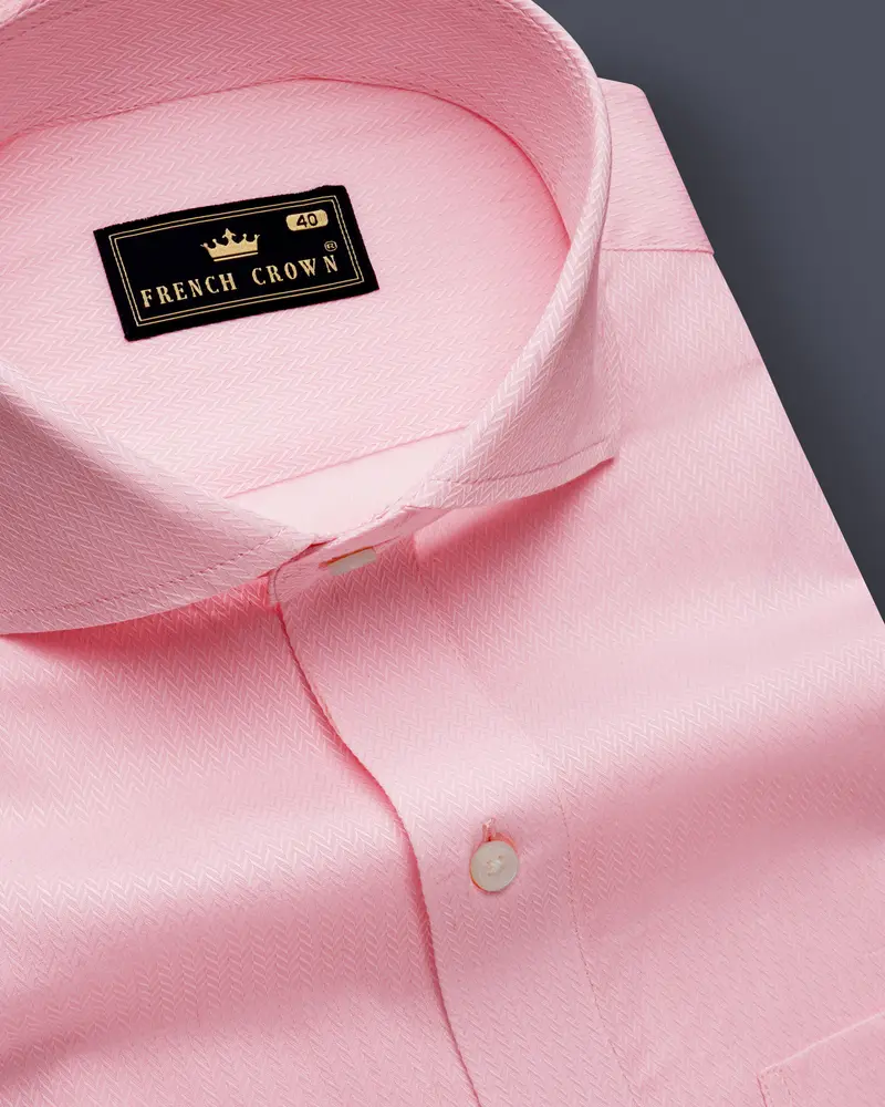Gizellea-Cavern Pink Dobby Textured Premium Giza Cotton Dress Shirt 1