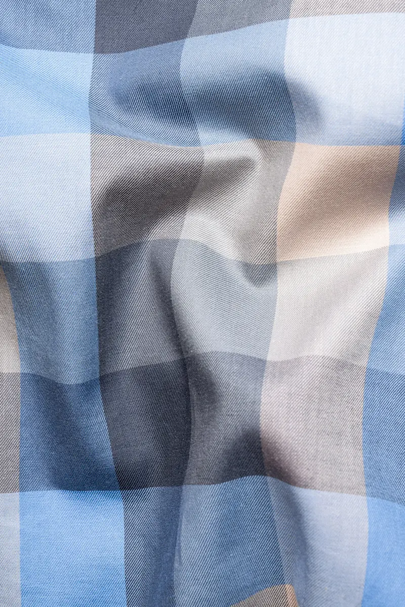 Glacier Blue And Oyster Beige Checked Twill Premium Cotton Shirt 2