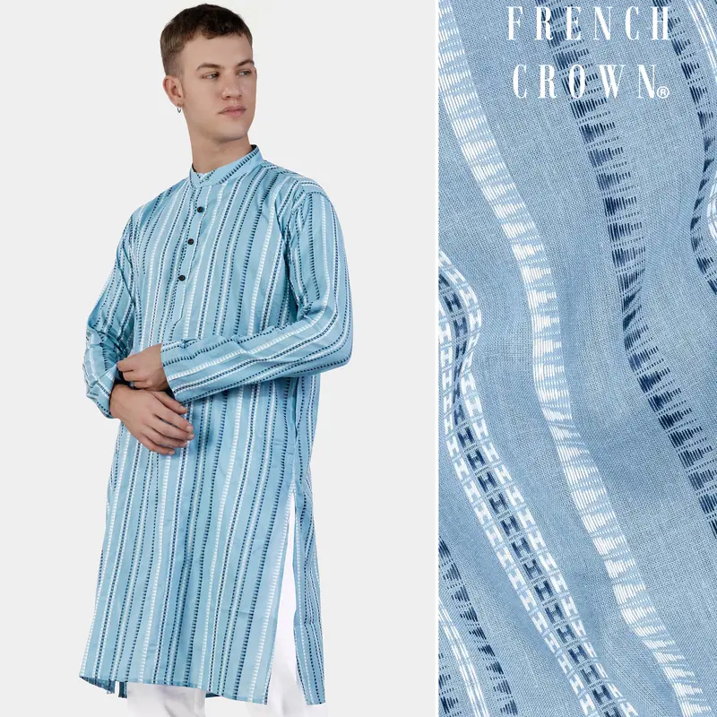 Glacier Blue Dobby Textured Premium Giza Cotton Kurta 1