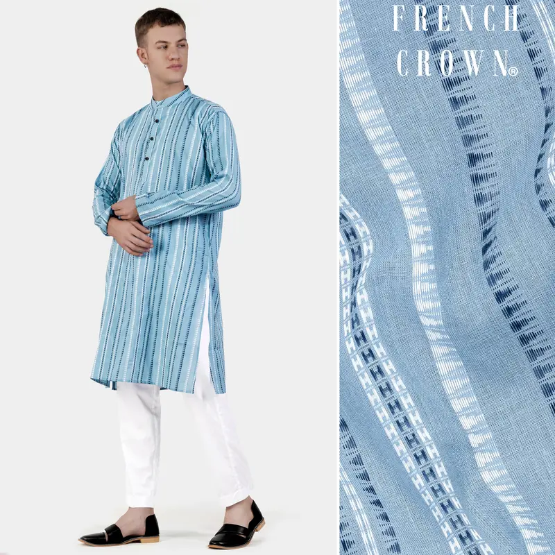 Glacier Blue Dobby Textured Premium Giza Cotton Kurta Set 1