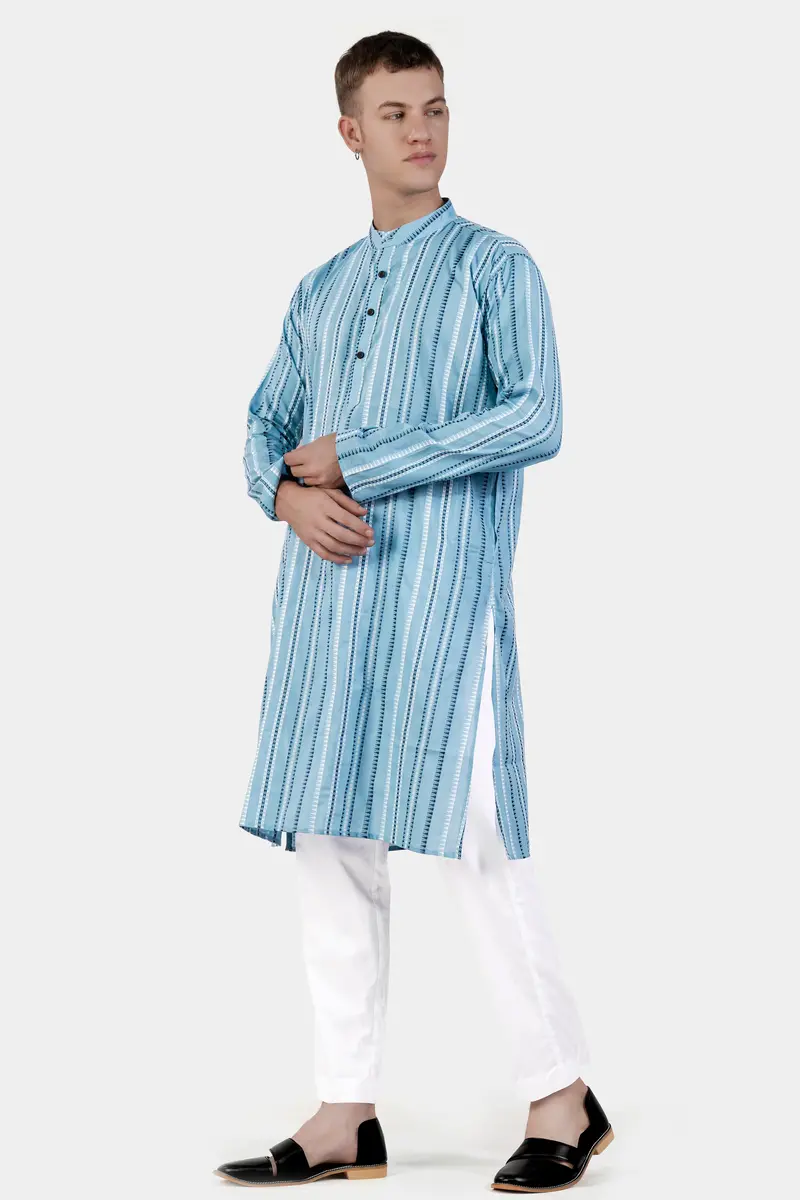Glacier Blue Dobby Textured Premium Giza Cotton Kurta Set 2