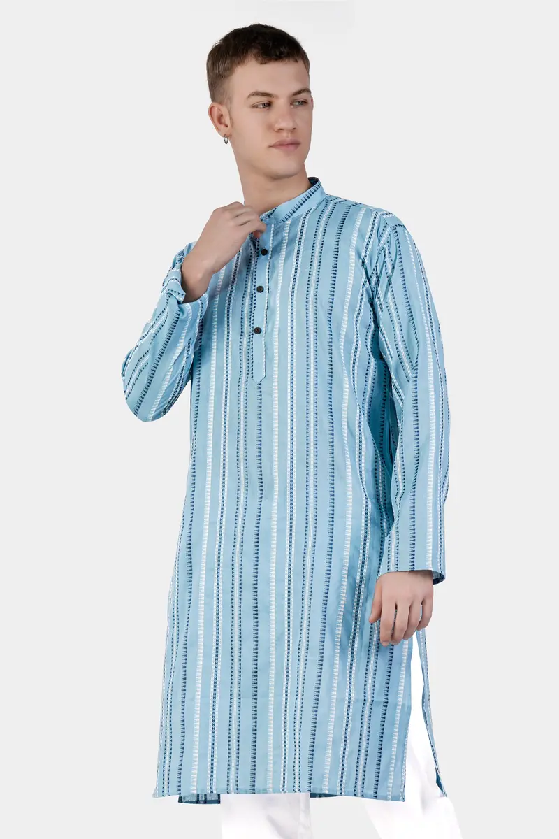 Glacier Blue Dobby Textured Premium Giza Cotton Kurta Set 6