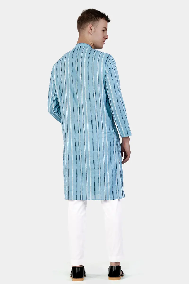 Glacier Blue Dobby Textured Premium Giza Cotton Kurta Set 7