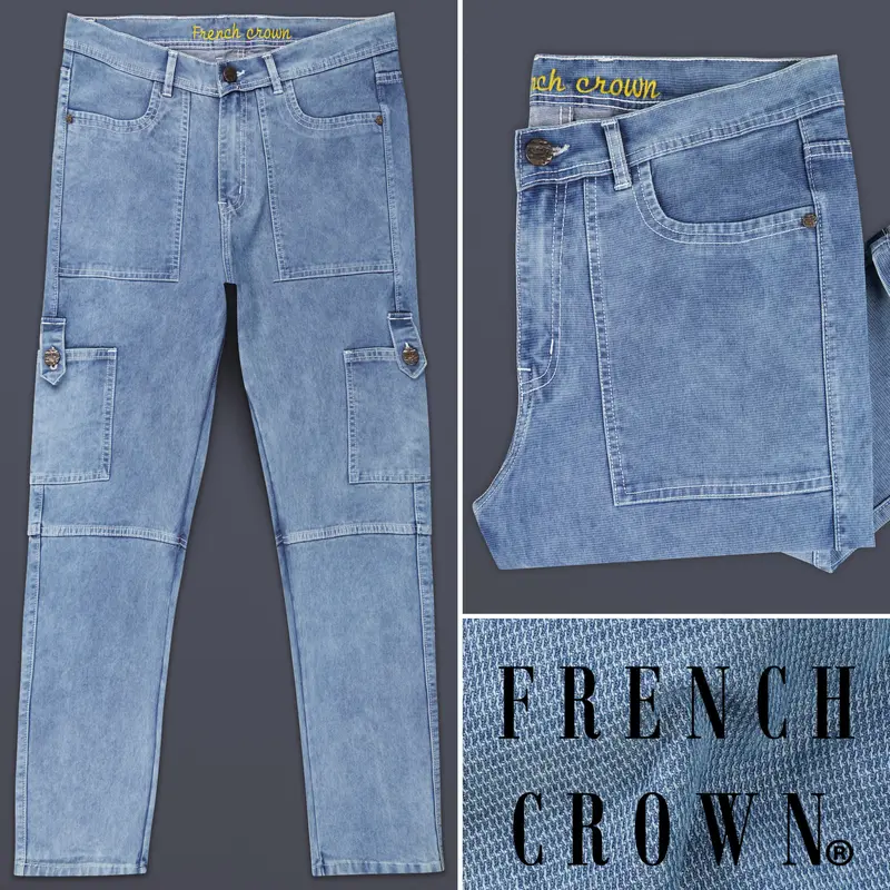 Glacier Blue Rinse Washed Cargo Denim 1