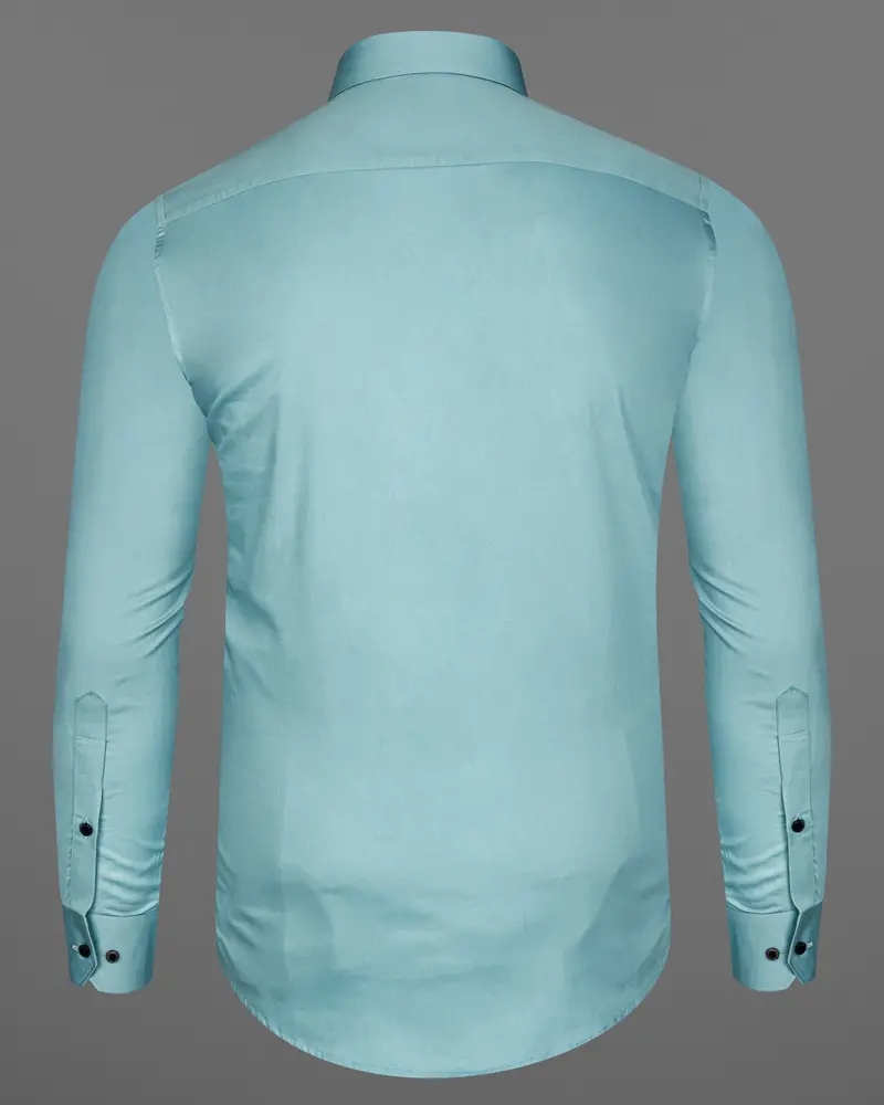 Glacier Blue Subtle Sheen Snake Pleated Super Soft Premium Cotton Tuxedo Shirt 7