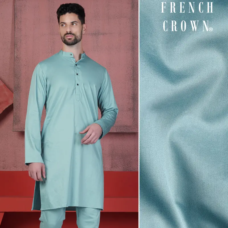 Glacier Blue Subtle Sheen Super Soft Premium Cotton Kurta 1