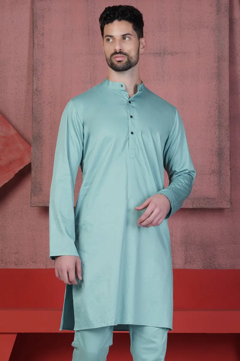 Glacier Blue Subtle Sheen Super Soft Premium Cotton Kurta 2