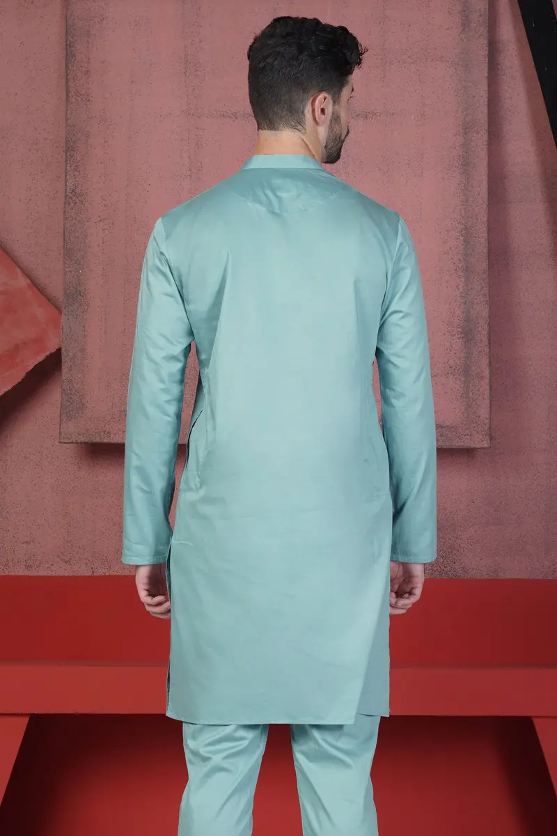 Glacier Blue Subtle Sheen Super Soft Premium Cotton Kurta 6