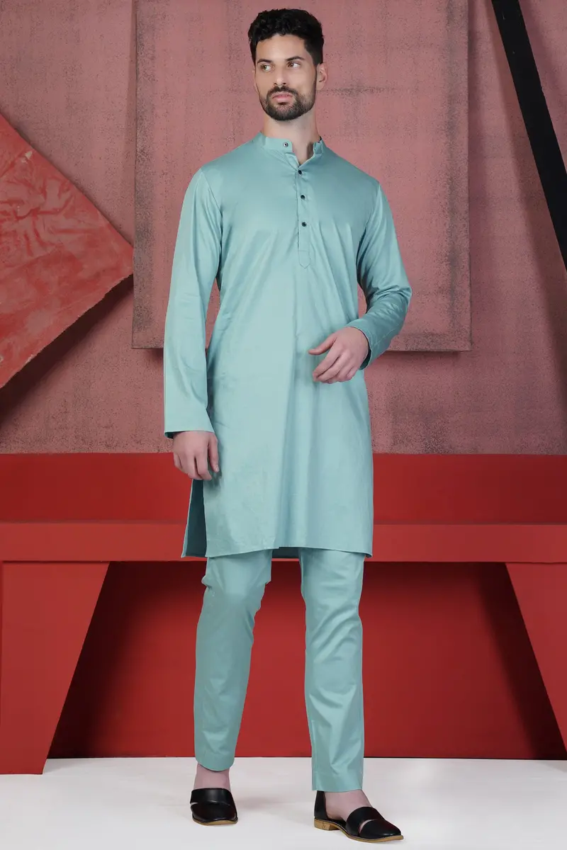 Glacier Blue Subtle Sheen Super Soft Premium Cotton Kurta 7