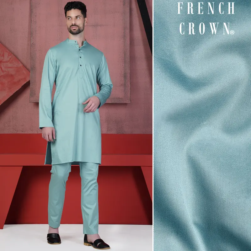 Glacier Blue Subtle Sheen Super Soft Premium Cotton Kurta Set 1