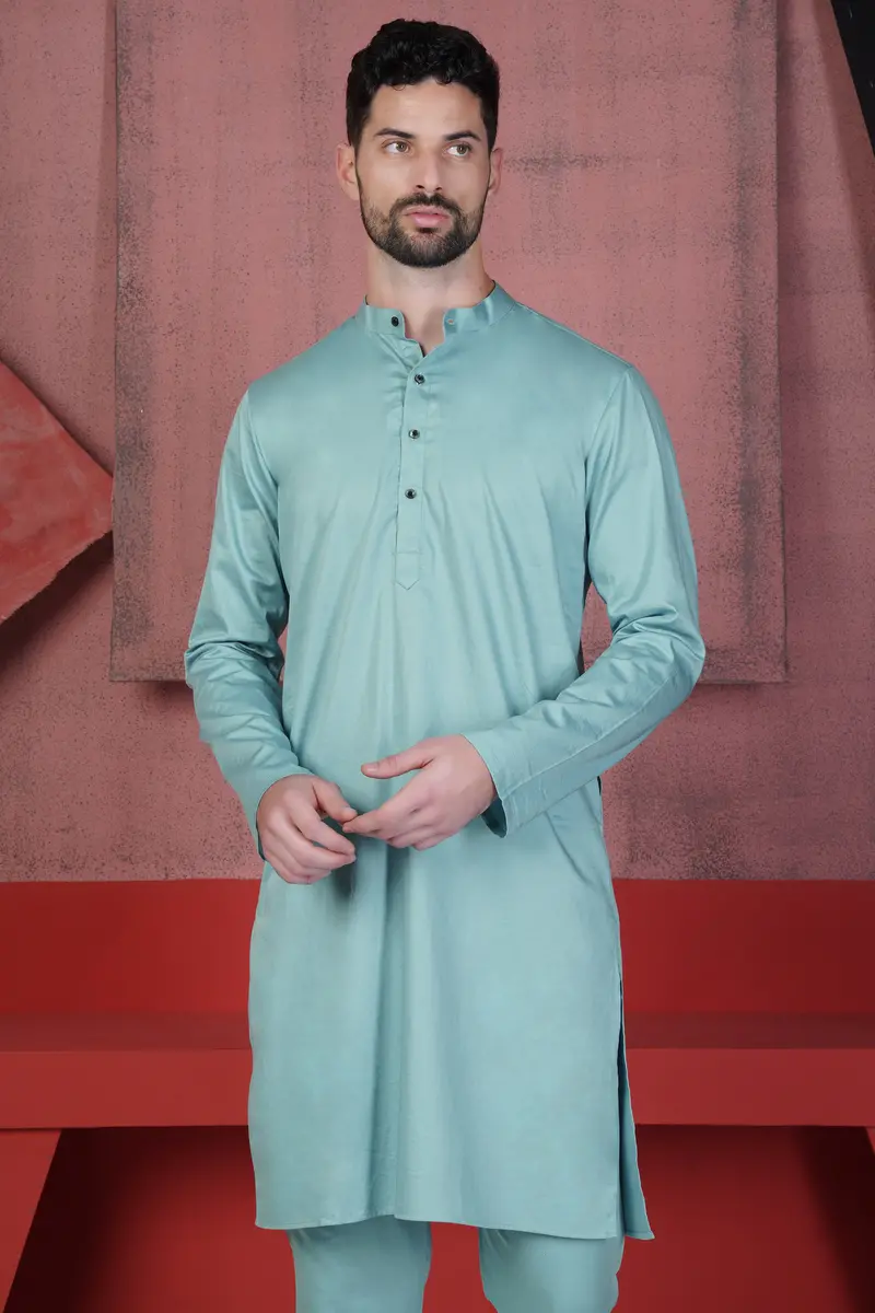 Glacier Blue Subtle Sheen Super Soft Premium Cotton Kurta Set 5