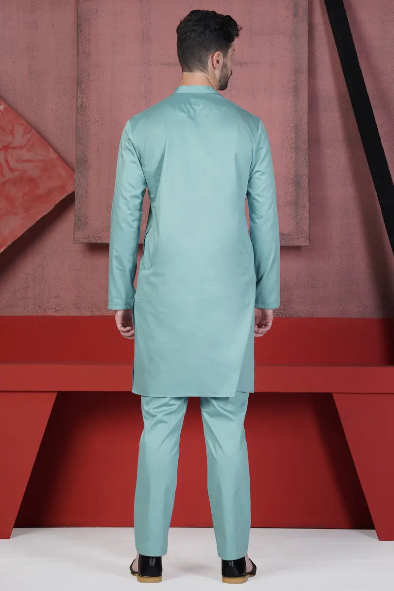 Glacier Blue Subtle Sheen Super Soft Premium Cotton Kurta Set 6