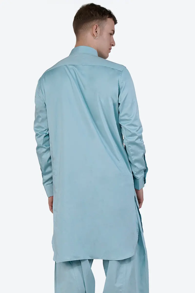 Glacier Blue Subtle Sheen Super Soft Premium Cotton Pathani Kurta 6