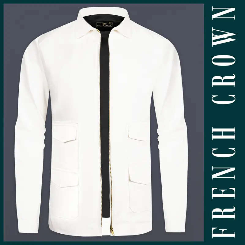 Glacier-Bright White Solid Heavyweight Twill Designer Jacket 1