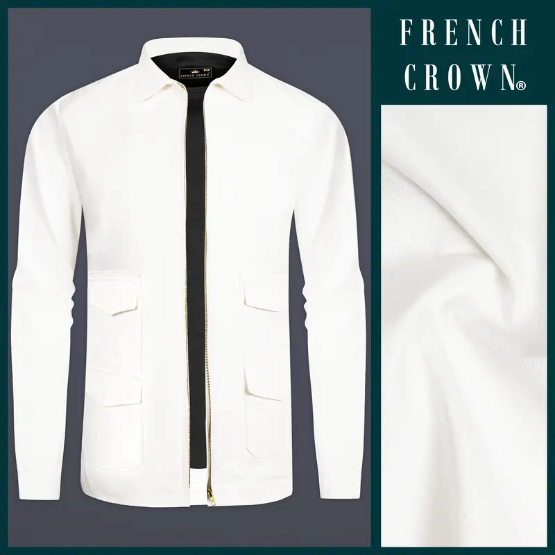 Glacier-Bright White Solid Heavyweight Twill Designer Jacket 10