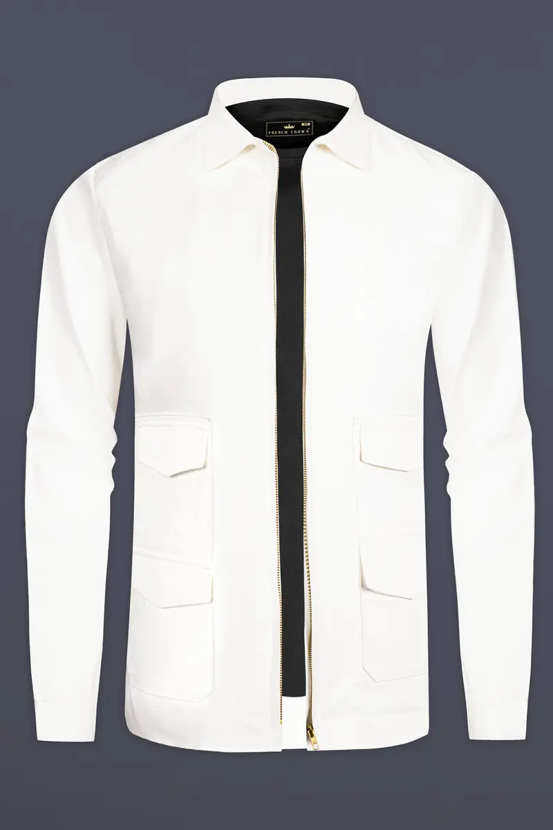 Glacier-Bright White Solid Heavyweight Twill Designer Jacket 2