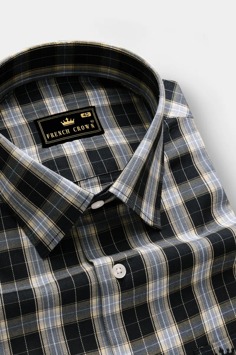 Glacier-Cinder Black And Wafer Cream Plaid Twill Premium Cotton Semi Formal Shirt 1