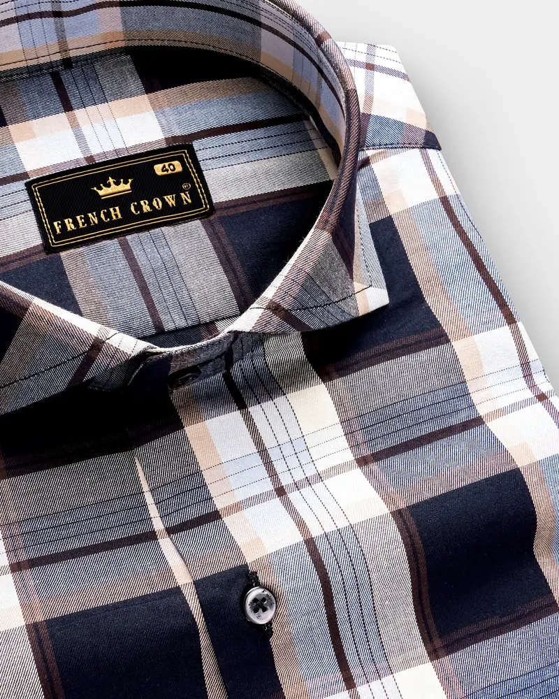 Glacier-Cinder Blue And Cadet Gray Plaid Twill Premium Cotton Semi Formal Shirt 1