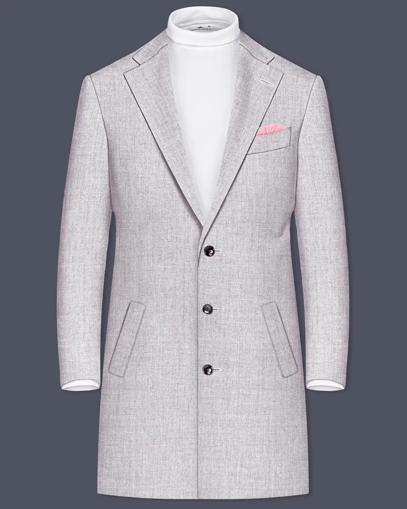 Glacier-Lilac Gray Textured Tweed Single Breasted Overcoat 1