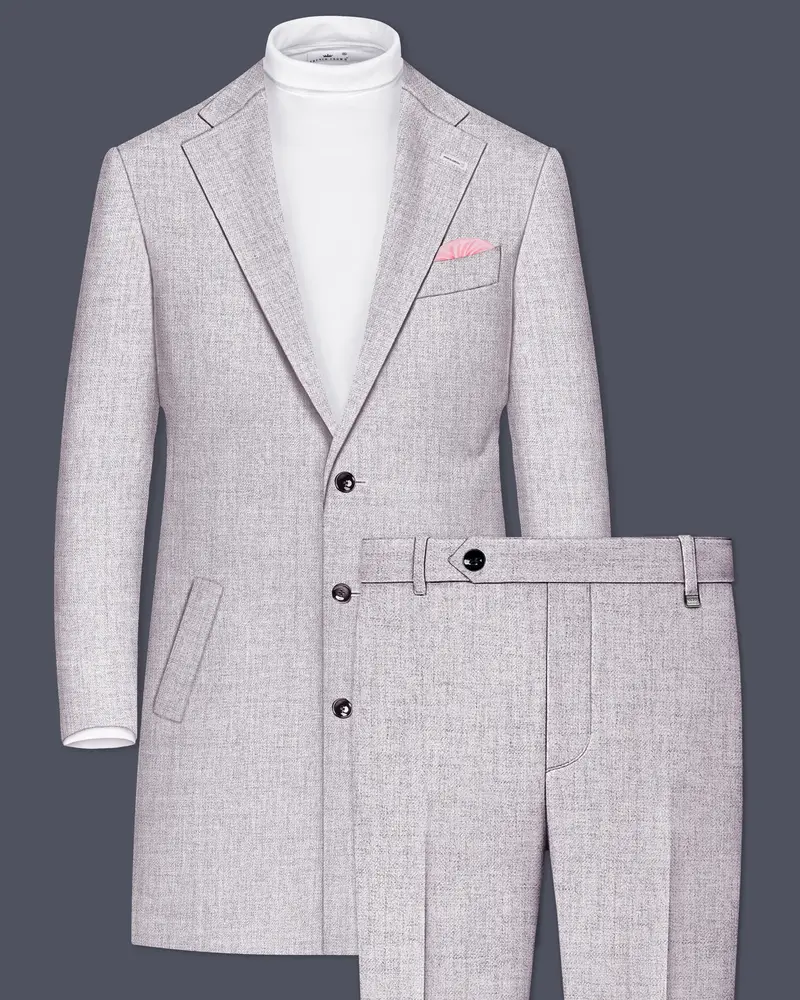 Glacier-Lilac Gray Textured Tweed Single Breasted Overcoat With Pant 1