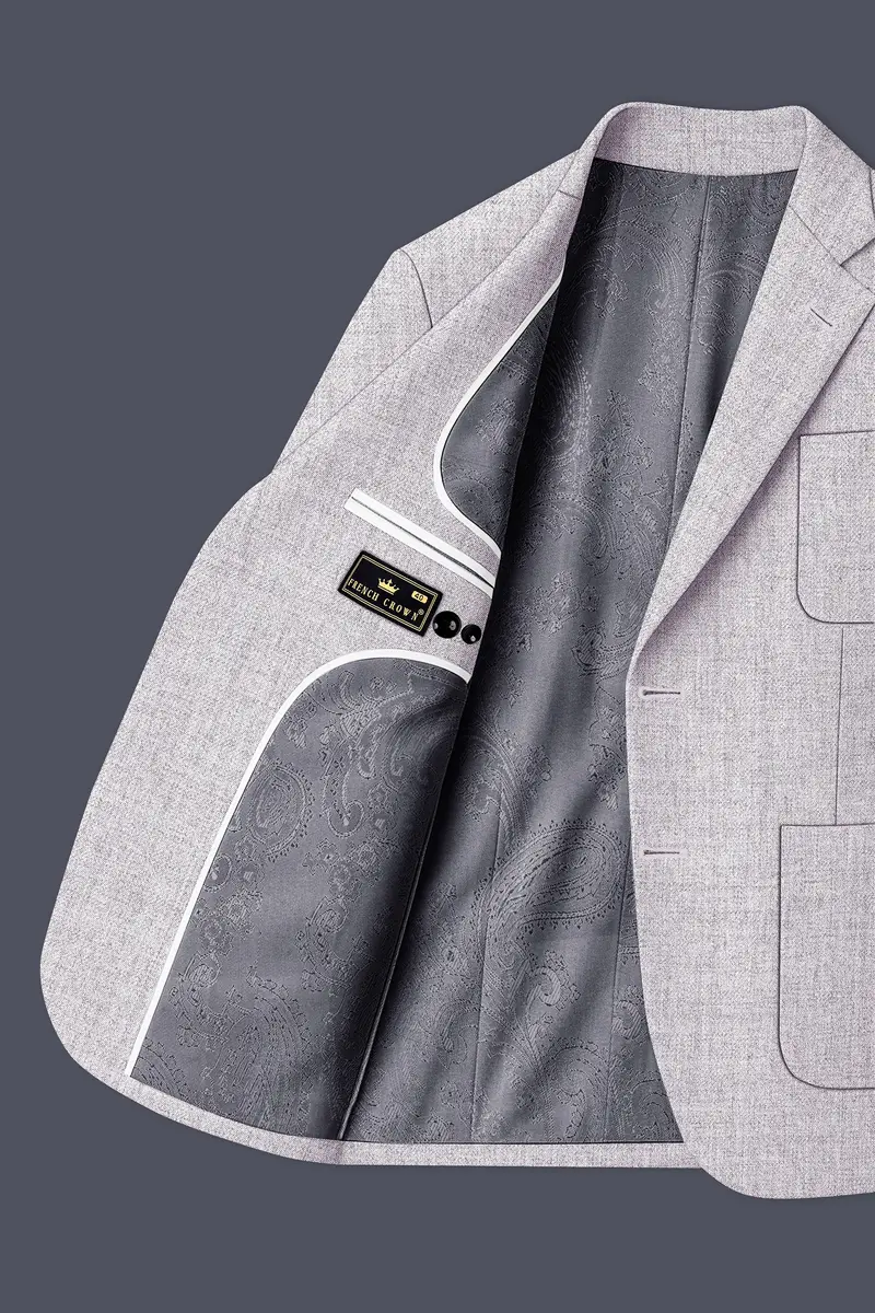 Glacier-Lilac Gray Textured Tweed Single Breasted Sports Blazer 5