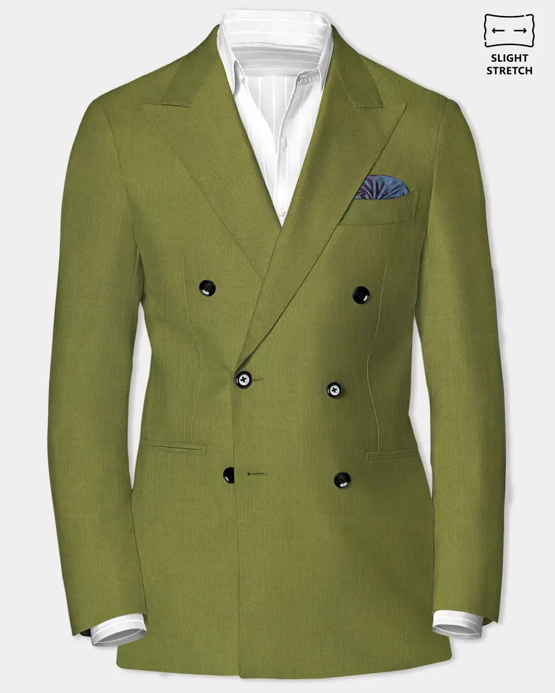 Glade-Muddy Green Solid Wool Rich Double Breasted Slight Stretch Blazer 1