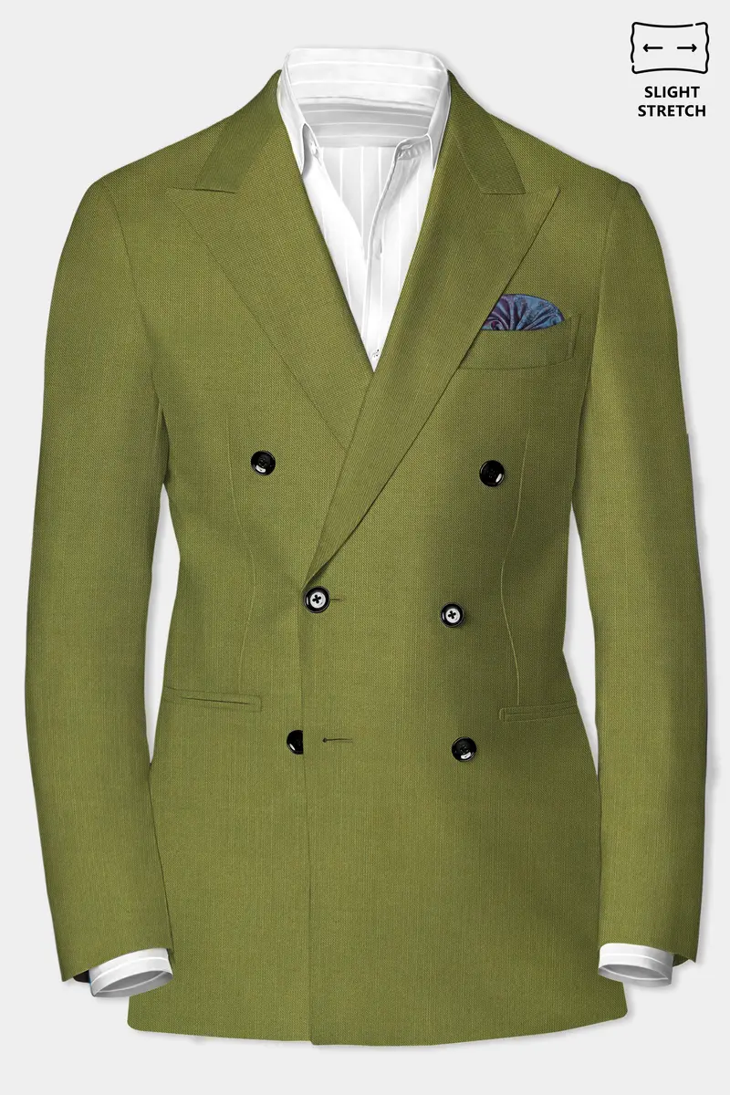 Glade-Muddy Green Solid Wool Rich Double Breasted Slight Stretch Blazer 2