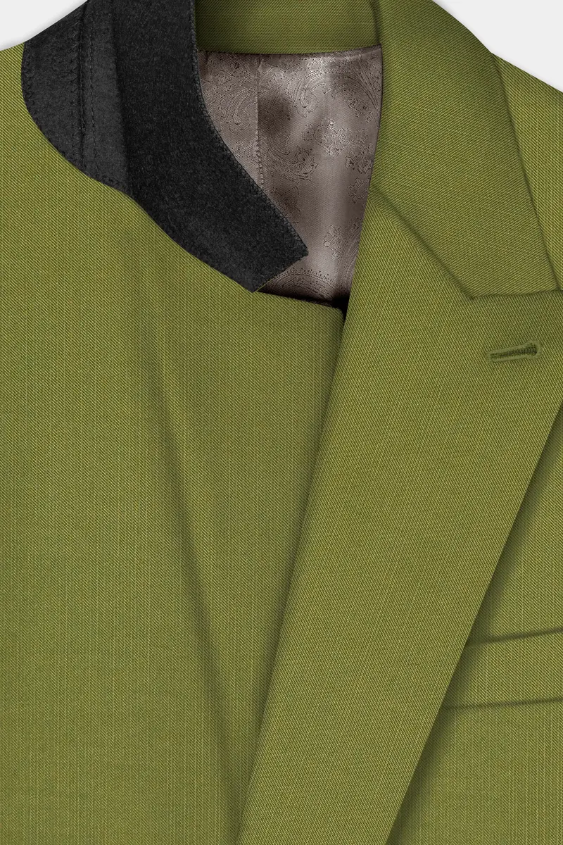 Glade-Muddy Green Solid Wool Rich Double Breasted Slight Stretch Blazer 4