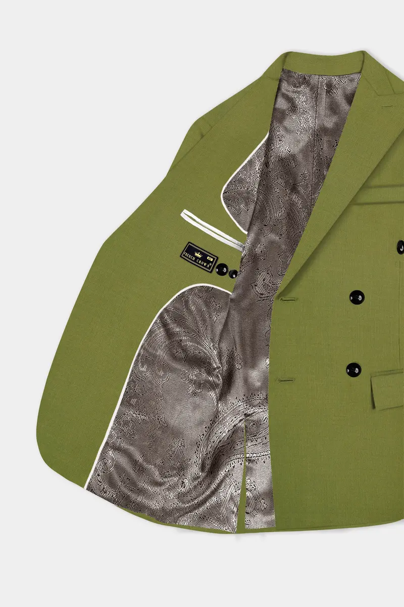 Glade-Muddy Green Solid Wool Rich Double Breasted Slight Stretch Blazer 5