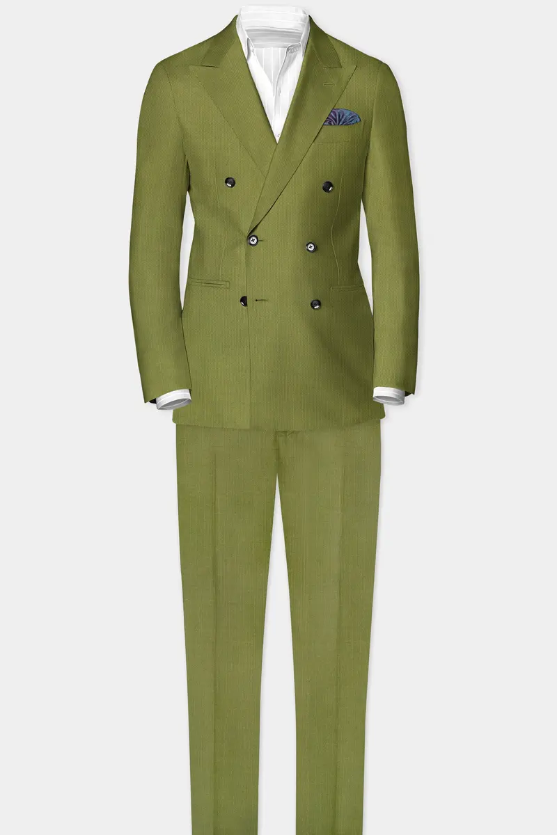 Glade-Muddy Green Solid Wool Rich Double Breasted Slight Stretch Blazer 8
