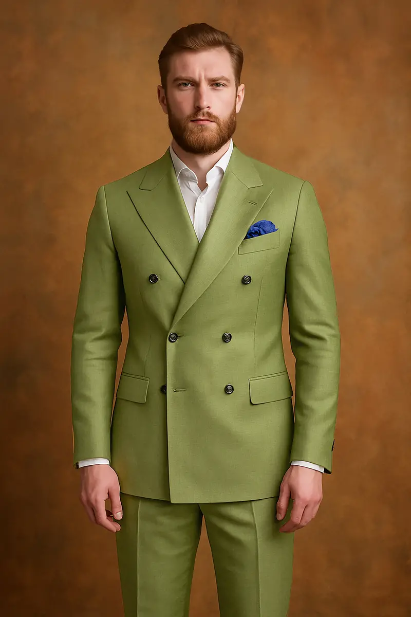 Glade-Muddy Green Solid Wool Rich Double Breasted Slight Stretch Blazer 9