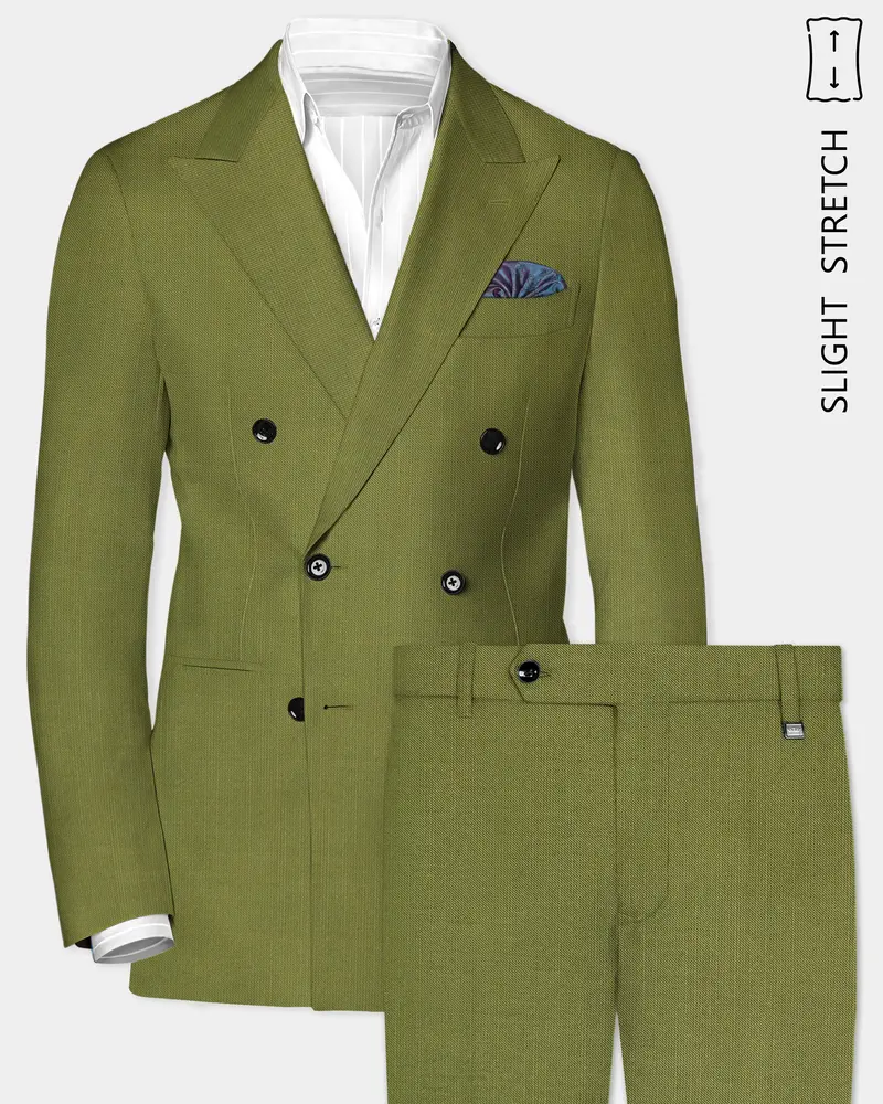 Glade-Muddy Green Solid Wool Rich Double Breasted Slight Stretch Suit 1