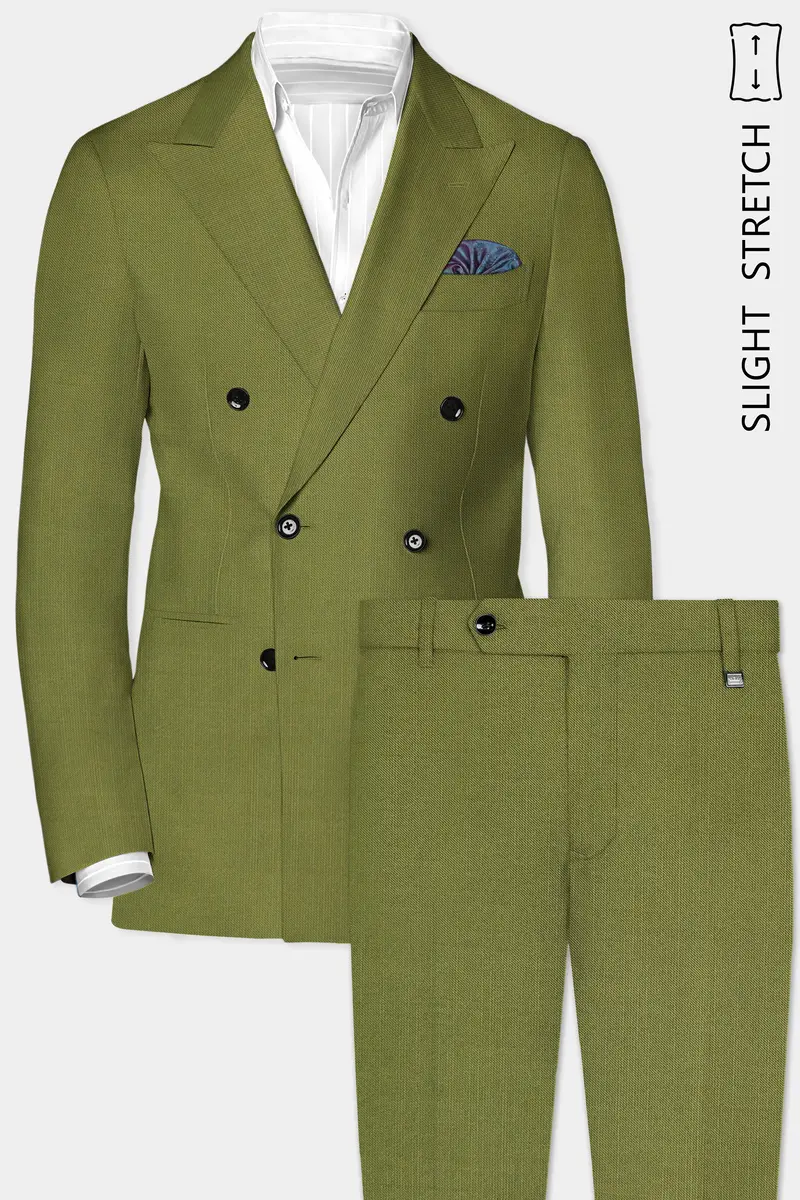 Glade-Muddy Green Solid Wool Rich Double Breasted Slight Stretch Suit 2