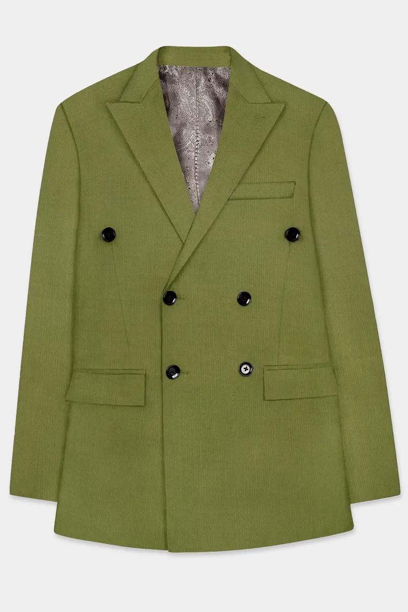 Glade-Muddy Green Solid Wool Rich Double Breasted Slight Stretch Suit 7