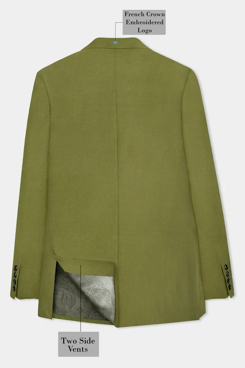 Glade-Muddy Green Solid Wool Rich Double Breasted Slight Stretch Suit 8