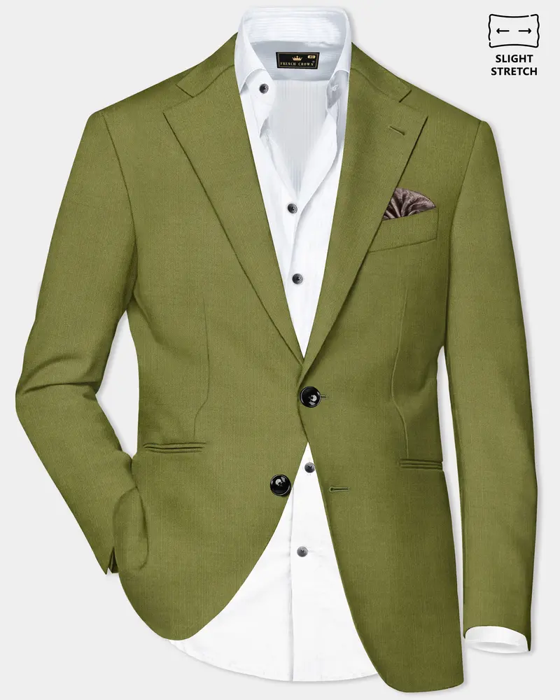 Glade-Muddy Green Solid Wool Rich Single Breasted Slight Stretch Blazer 1
