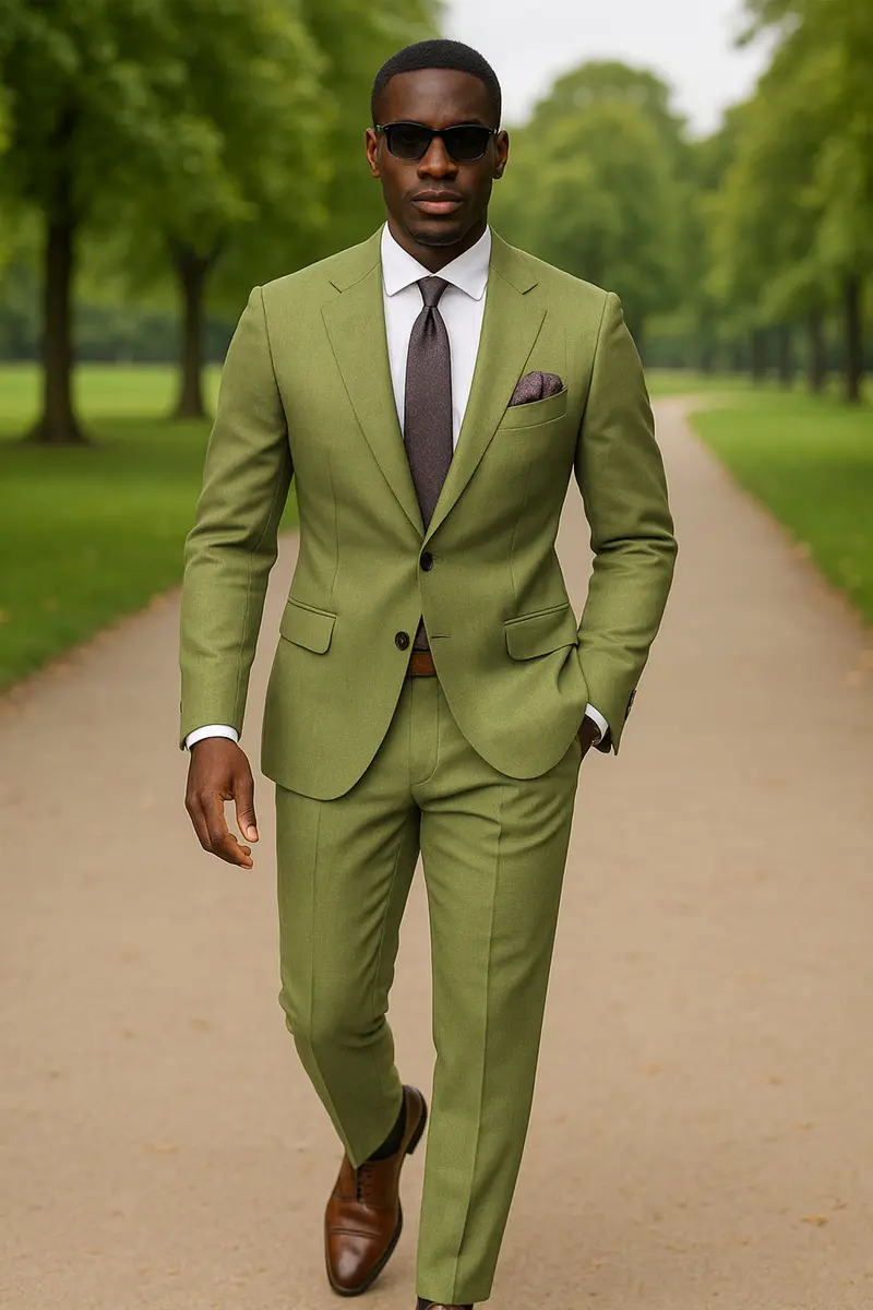Glade-Muddy Green Solid Wool Rich Single Breasted Slight Stretch Blazer 10