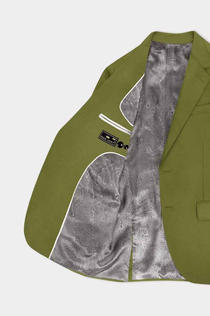 Glade-Muddy Green Solid Wool Rich Single Breasted Slight Stretch Blazer 5