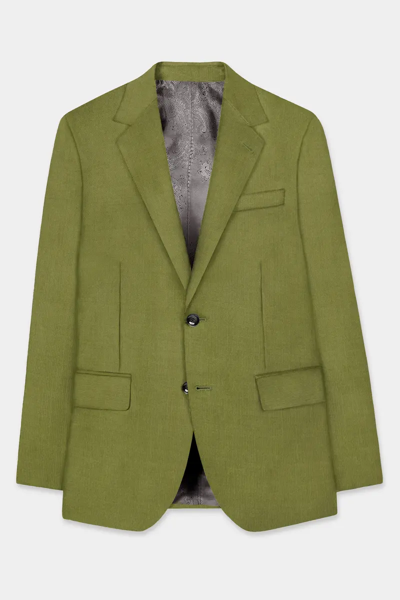 Glade-Muddy Green Solid Wool Rich Single Breasted Slight Stretch Blazer 7