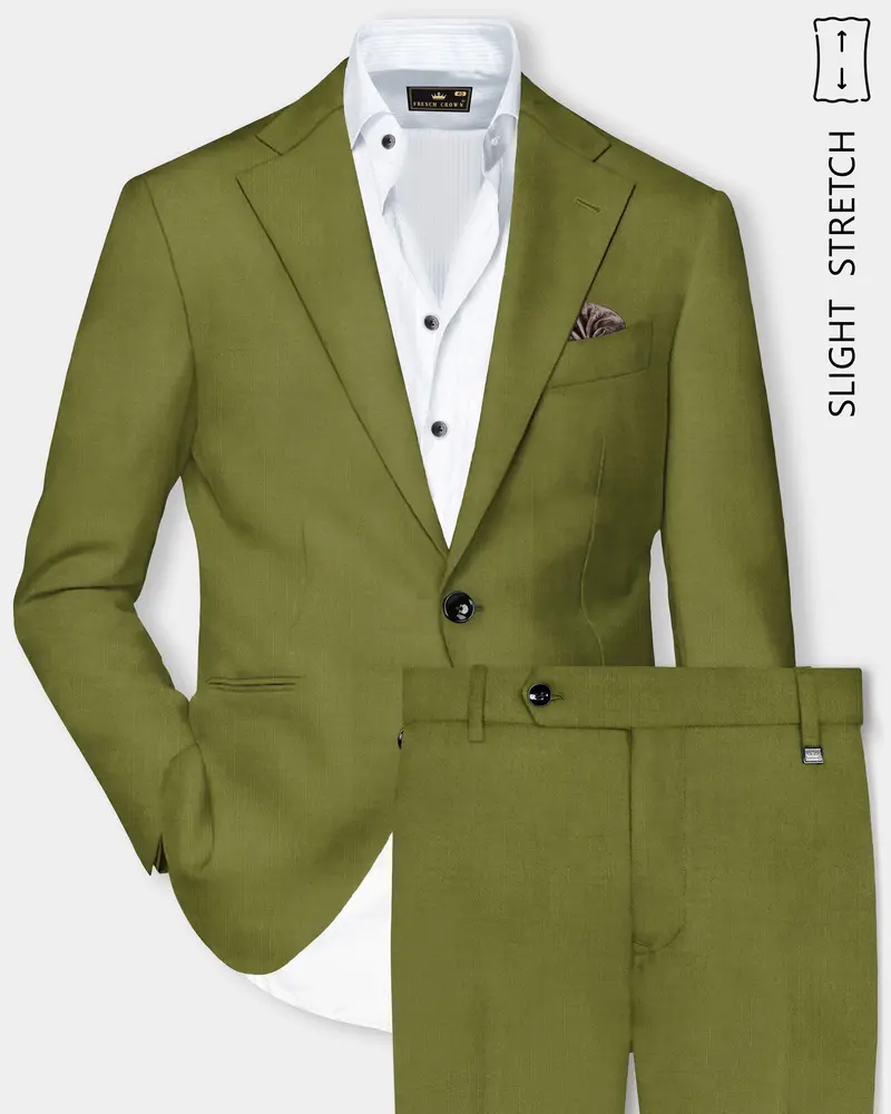 Glade-Muddy Green Solid Wool Rich Single Breasted Slight Stretch Suit 1