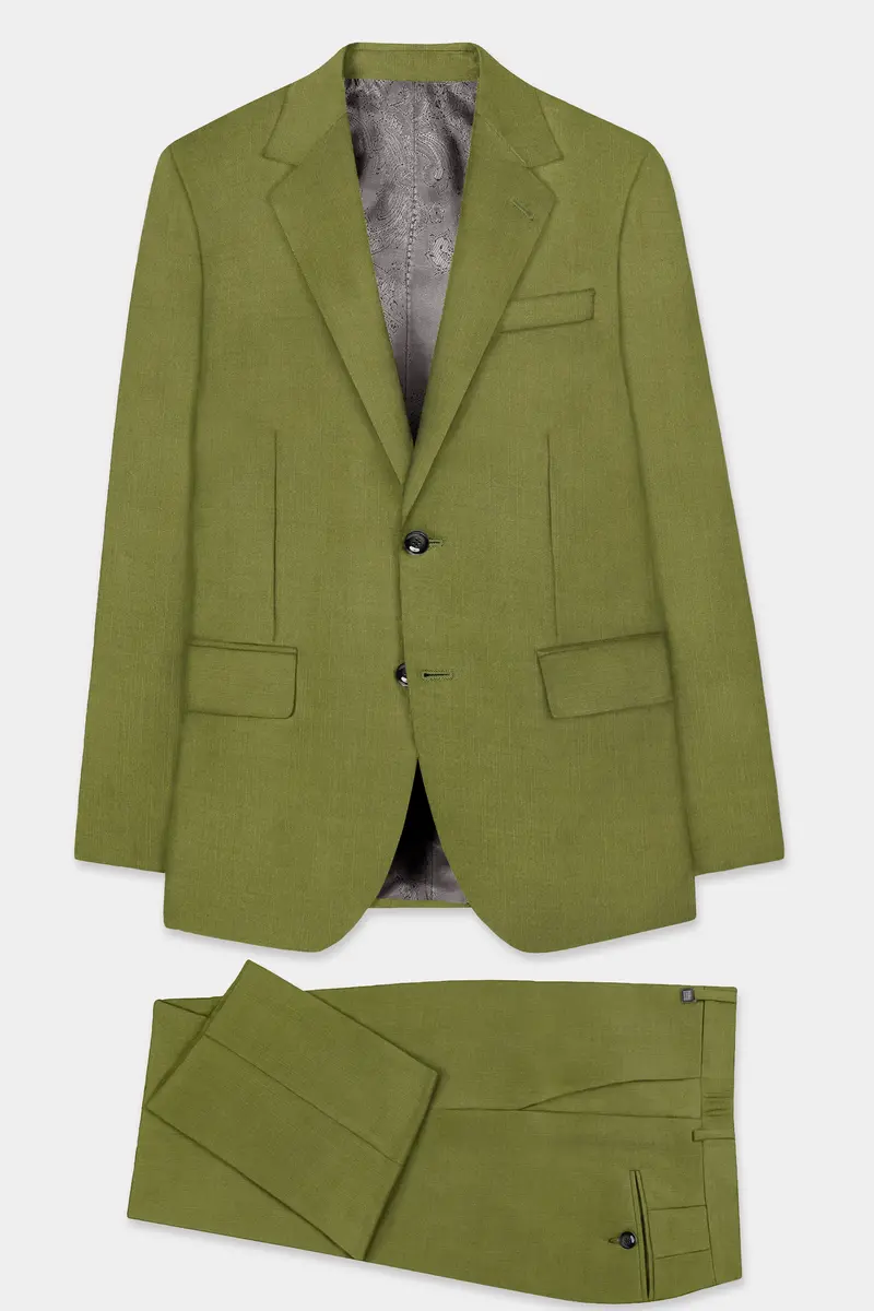Glade-Muddy Green Solid Wool Rich Single Breasted Slight Stretch Suit 11