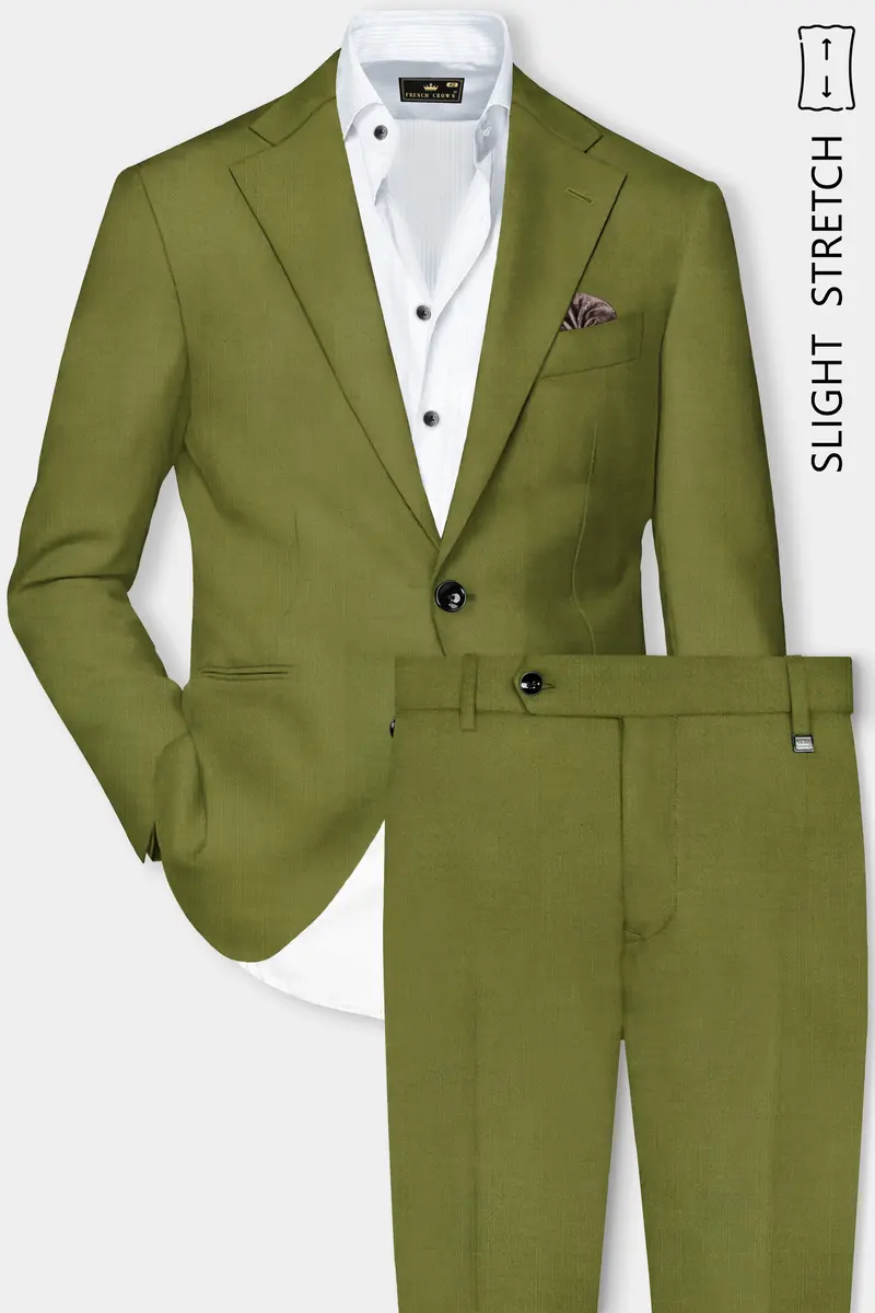 Glade-Muddy Green Solid Wool Rich Single Breasted Slight Stretch Suit 2