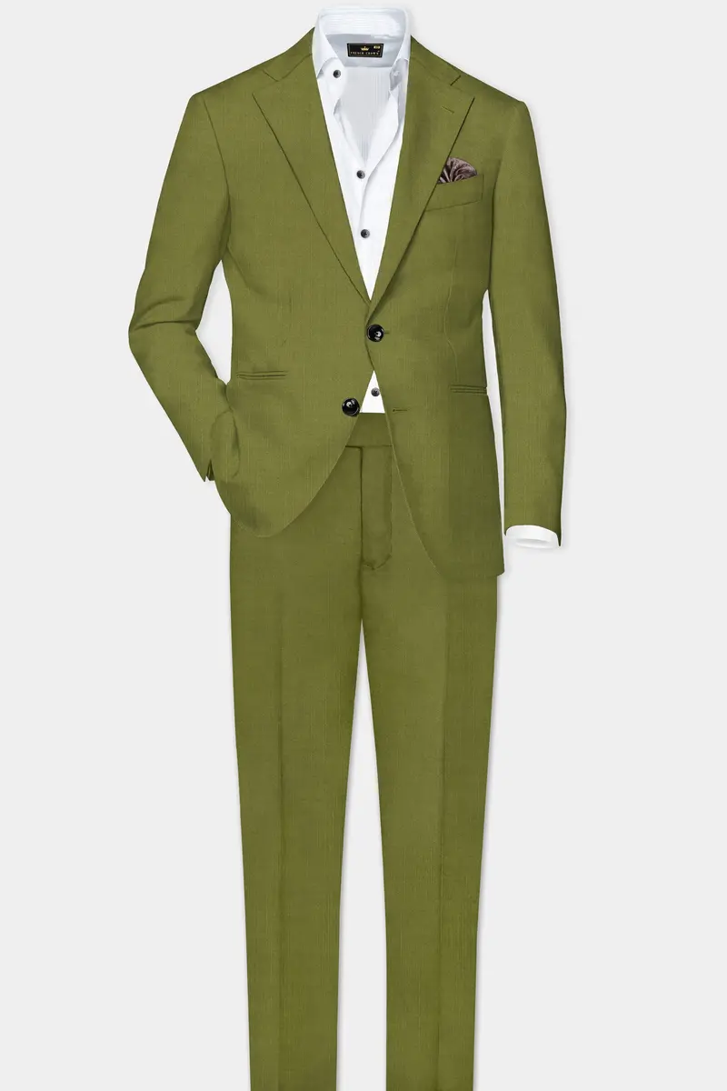 Glade-Muddy Green Solid Wool Rich Single Breasted Slight Stretch Suit 4