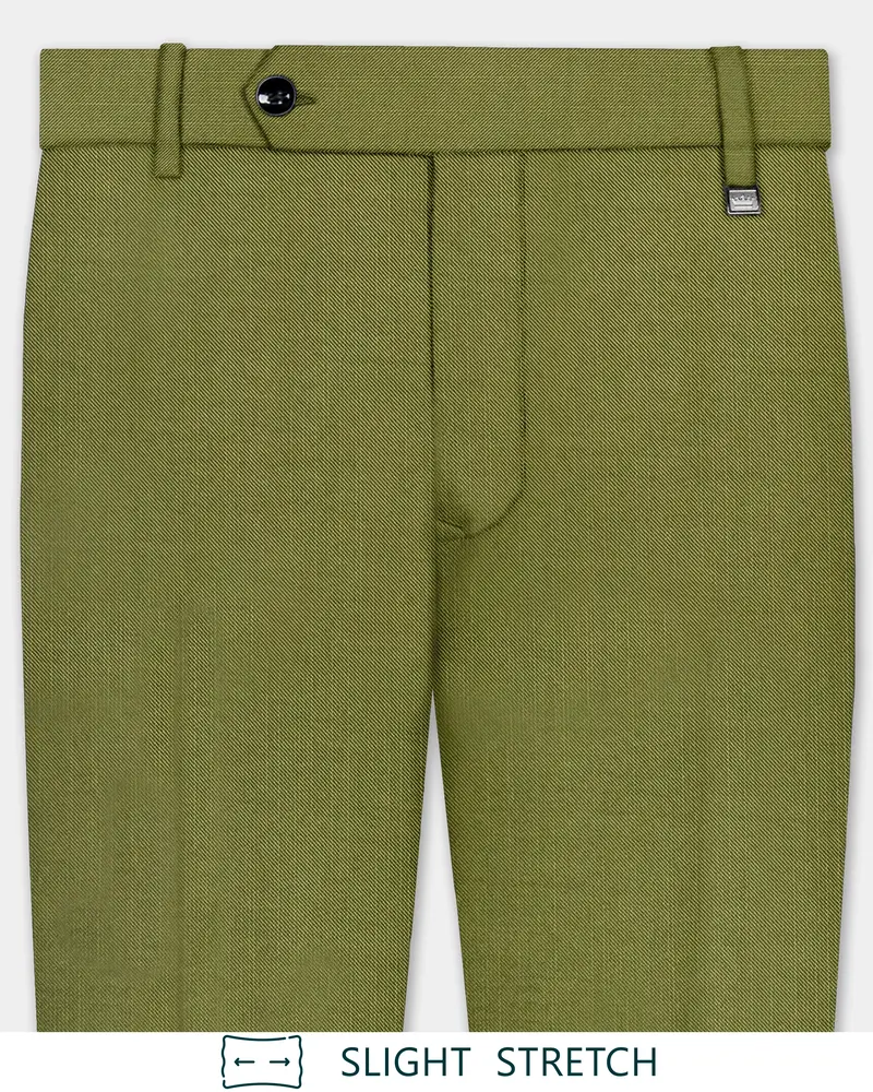Glade-Muddy Green Solid Wool Rich Slight Stretch Waistband Pant 1