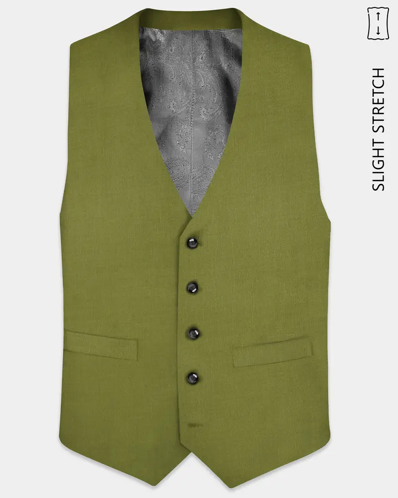 Glade-Muddy Green Solid Wool Rich Slight Stretch Waistcoat 1