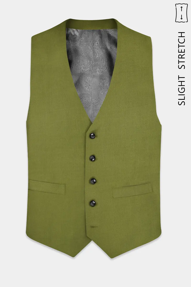 Glade-Muddy Green Solid Wool Rich Slight Stretch Waistcoat 2