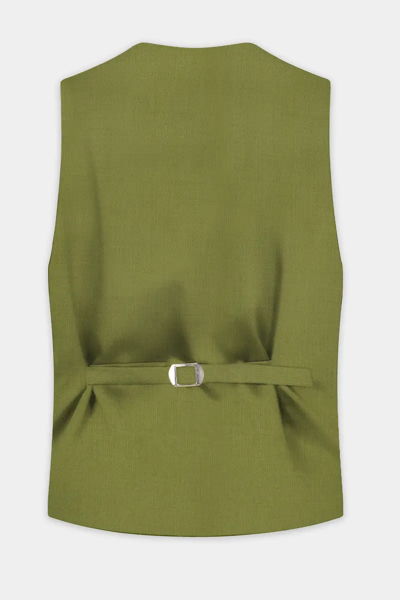 Glade-Muddy Green Solid Wool Rich Slight Stretch Waistcoat 4