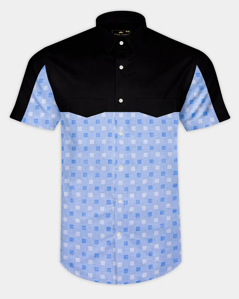 Glaucous Blue And Black Dobby Textured Premium Giza Cotton Designer Shirt 1